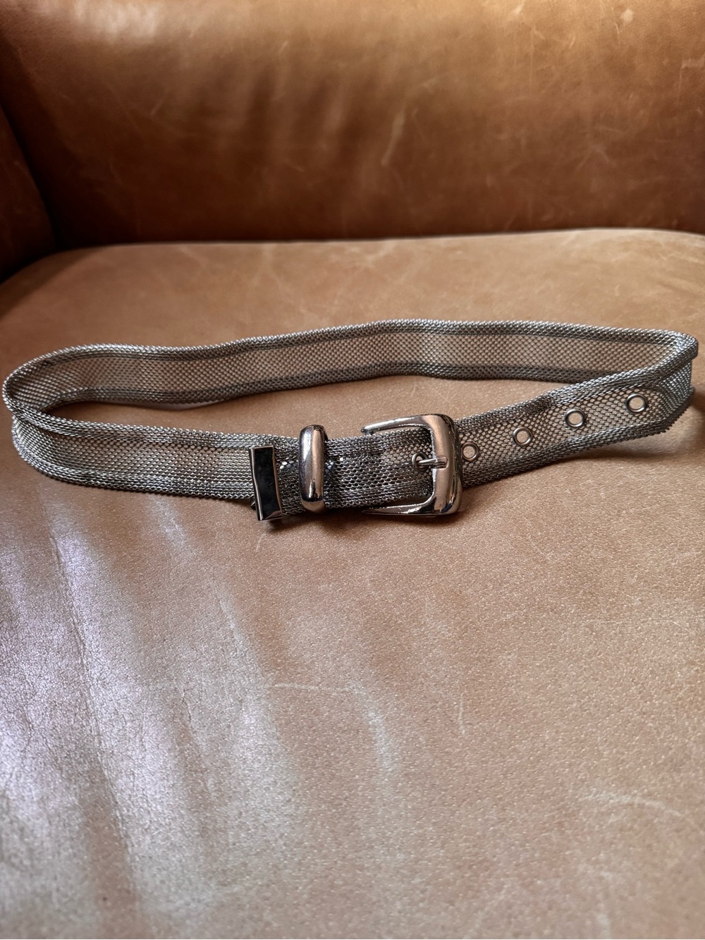 Silver Mesh Belt with Metal Buckle vintage Ann Taylor chainmaille chain
